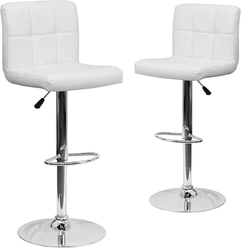 Flash Furniture Alexandra - Juego de 2 taburetes de bar de vinilo acolchado blanco contemporáneo con base cromada