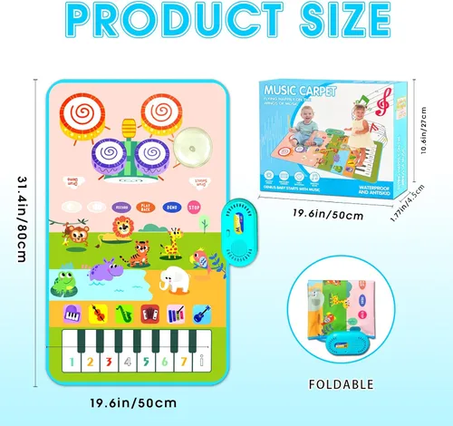 Miniatura 3 de Juguetes 3 en 1 para niños pequeños, tapete musical electrónico con diseño de animales, divertido regalo de Navidad para bebés, niños y niñas de 1