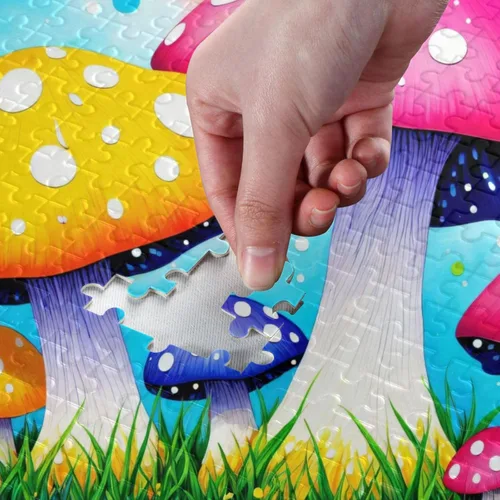 Miniatura 4 de Rompecabezas de hongos rojos amarillos, material compuesto de madera de papel Zcon bolsa de almacenamiento e imagen de referencia fácil de resolver