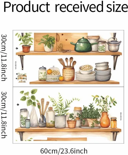 Miniatura 3 de Calcomanías de pared para estante de utensilios de cocina, diseño de plantas verdes en maceta, vinilo extraíble para cocina, comedor, restaurante