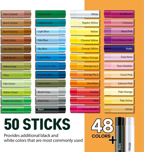 Miniatura 3 de HA SHI - Pasteles al óleo para artistas, 48 colores + 2 50 oil pastel sticks (48 colors + extra black & white). Creamy, blendable color that mixes