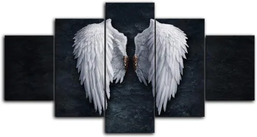Miniatura 2 de Urttiiyy Lienzo decorativo de alas de ángel para pared, diseño de plumas de ángel en el suelo, pinturas en la pared, 5 paneles, carteles grandes