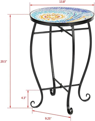 Miniatura 3 de Mesa auxiliar para exteriores, mesa auxiliar de patio, mesa de mosaico al aire libre, mesa de centro redonda para patio, porche, jardín, piscina