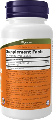 Miniatura 2 de NOW Foods Suplementos, Acidophilus, Dos mil millones, Cepa Verificada, Flora intestinal saludable*, 100 Cápsulas vegetales