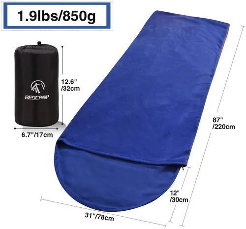 Miniatura 5 de REDCAMP Forro polar para saco de dormir con capucha para adultos, clima cálido o frío, manta de campamento larga con cremallera de tamaño Gris