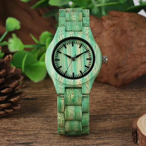 Miniatura 3 de Tiong Reloj de madera para mujer con correa de madera, diseño clásico analógico, colorido, de bambú, relojes para mujeres, parejas
