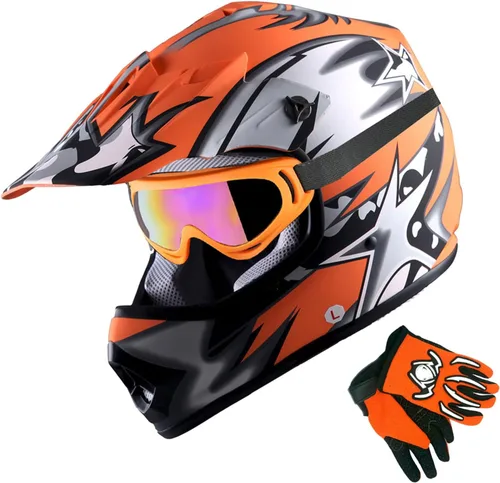 Miniatura 10 de 1Storm - Casco de motocross para jóvenes y niños, color negro mate + gafas + paquete de guantes negros para jóvenes MG