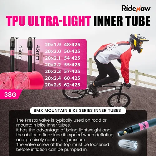 Miniatura 2 de RideNow BMX Inner Tube 16",18",20" Wheel Sizes, Fits Tire Widths 1.9-2.5, 2-Pack Ultra-Light Puncture Resistant TPU Bike Tube with 45mm Presta