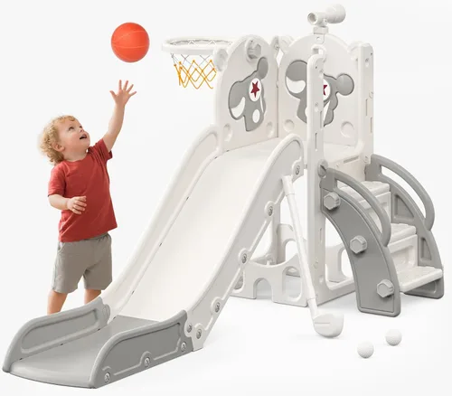 Miniatura 7 de Mloong Tobogán 7 en 1 para Niños Pequeños, Tobogán para Niños Pequeños Bebés de 1-3 Años, Interior y Exterior con Aro de Baloncesto Golf Mejorado