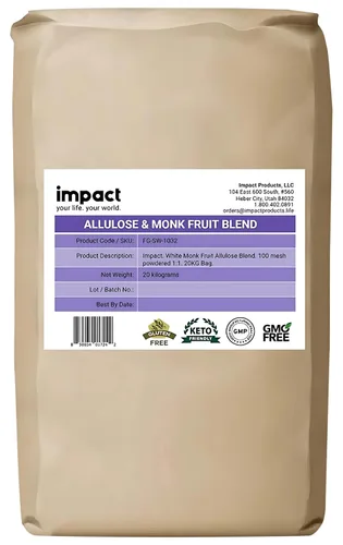 Impact - Edulcorante en polvo – Mezcla de frutas de alulosa y monje – Cero calorías y carbohidratos, apto para dieta cetogénica, sustituto del