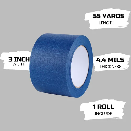 Miniatura 2 de Lichamp Cinta adhesiva ancha de 3 pulgadas, 1 paquete de cinta azul para pintores, papel de enmascarar azul, 3 pulgadas x 55 yardas x 1 rollo