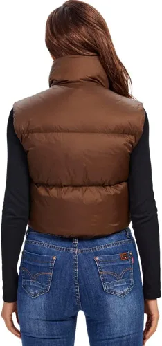 Miniatura 4 de Cegerne Chaleco corto de invierno para mujer, ligero, sin mangas, cálido, con cuello alto, con cremallera, chaleco acolchado