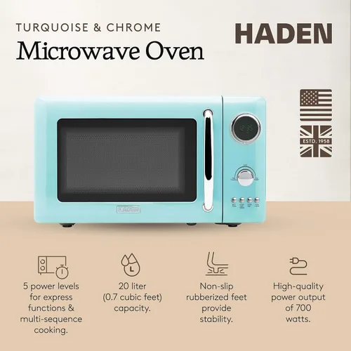 Miniatura 2 de Haden Horno microondas de 700 vatios y 0.7 pies cúbicos con controles digitales, descongelación e inicio instantáneo para encimera, pequeño Turquesa