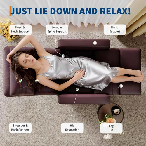 Miniatura 6 de GarveeHome - Silla reclinable eléctrica con calor y masaje, sofá individual ergonómico de cuero sintético ajustable, respaldo alto, asiento PU Marrón