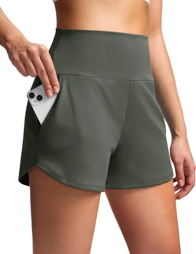 Miniatura 20 de Soothfeel Pantalones cortos deportivos de cintura alta para mujer, 3.5 pulgadas, control de abdomen, cómodos, para entrenamiento, gimnasio