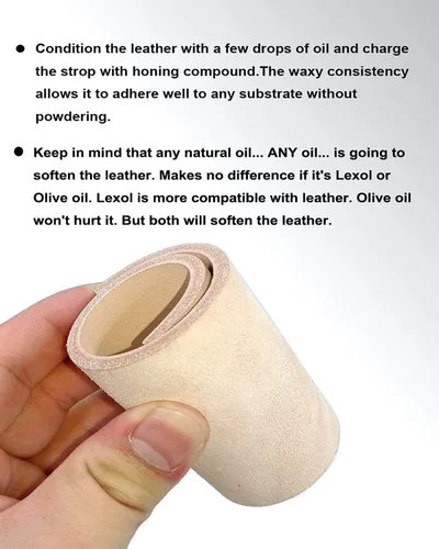 Miniatura 8 de Leather Honing Strop 3 pulgadas por 8 pulgadas con 2 onzas, afilado para cuero Color Verde y Blanco compuesto