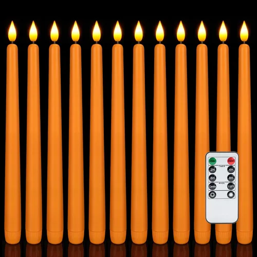 Miniatura 9 de Homemory - 12 piezas de velas cónicas sin llama con temporizador remoto y atenuador, velas cónicas de 11 pulgadas marfil operadas con batería