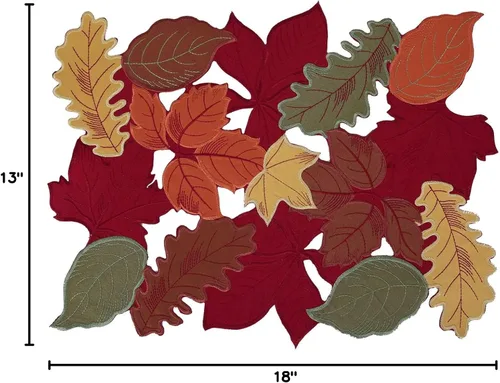 Miniatura 6 de Juego de 4 manteles individuales de otoño con hojas bordadas de Acción de Gracias, decoración de mesa de arce, festivo, cosecha, apliques vívidos