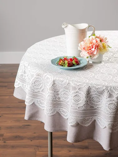 Miniatura 4 de DII Home Essentials 100% poliéster, lavable a máquina, Shabby Chic, mantel vintage o superposición de 63 pulgadas, redondo, encaje floral Negro