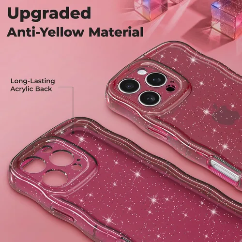 Miniatura 26 de FABSPARK Funda para iPhone 14 Pro Max, bonita funda colorida con láser, retro, exquisita, rizada, borde ondulado, protector estético de TPU suave
