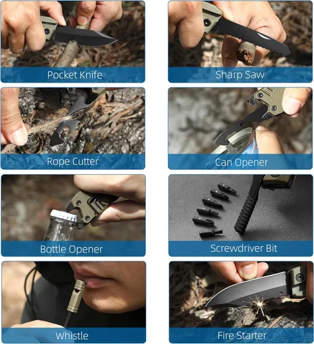 Miniatura 4 de Cuchillo multibolsillo, 22 en 1, herramientas EDC de equipo de supervivencia con funda de nailon, emergencia, campamento, senderismo, caza, regalo