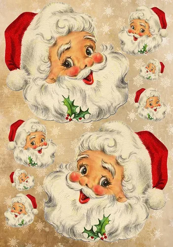 Papel de arroz para Decoupage A4 Feliz Navidad (Cara Vintage de Papá Noel - 2 hojas)