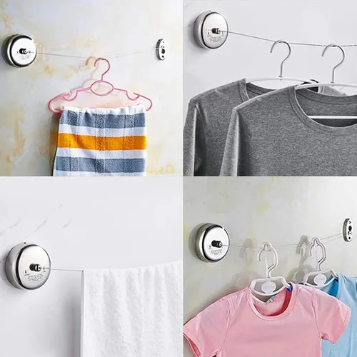 Miniatura 6 de Little World Tendedero retráctil – 2 unidades de línea de ropa de acero inoxidable 304, tendedero retráctil ajustable duradero y resistente