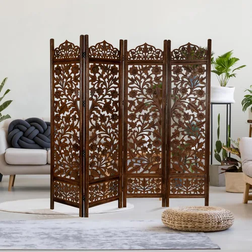 Miniatura 7 de Lightnpro 4 Panel Majestic Wooden Room Divider 64"(W) x 48"(H) Hand-Carved Folding Privacy Screen, Pre-Assembled Decorative Partition for Living