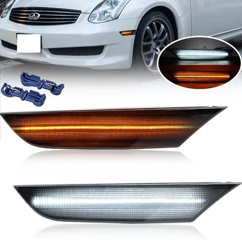 Miniatura 8 de Lámparas de marcador lateral LED para Infiniti G35/V35 Coupe Skyline V35 Lente transparente ámbar Led rueda intermitente luces de señal de giro