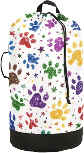 Miniatura 22 de Mochila de lavandería con hojas de estilo bohemio beige con correas ajustables para el hombro, bolsa de lavandería sucia para viajes, campamento