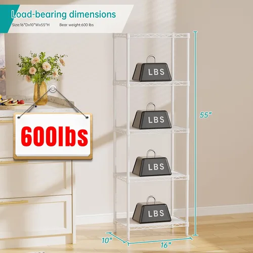 Miniatura 3 de SINGAYE Estante de almacenamiento con 5 estantes de alambre para armario, baño, despensa de metal, cocina, pequeña estantería de garaje, Blanco