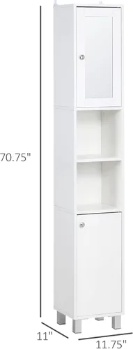 Miniatura 3 de kleankin Armario alto de almacenamiento de baño con espejo, gabinete de torre independiente de madera con estantes ajustables para baño o sala