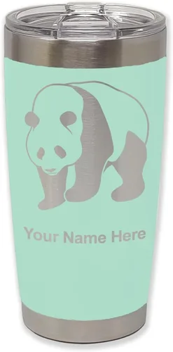 Miniatura 26 de LaserGram Vaso aislado al vacío de 20 onzas, oso panda, grabado personalizado incluido (negro)