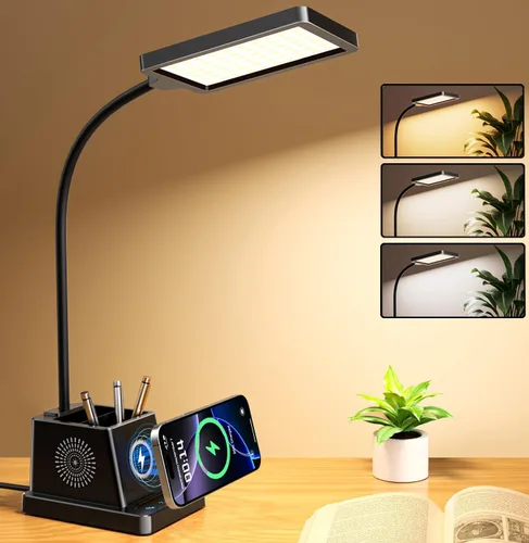 Miniatura 10 de COZOO Lámpara de escritorio LED con 3 puertos de carga USB, 2 tomas de corriente CA, 3 modos de color y 3 niveles de brillo, función