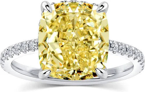 Miniatura 21 de Anillo de compromiso de corte cojín de 4 quilates para mujer, piedra blanca/amarilla grado 5A, circonita cúbica S925, plata, amarillo/blanco/oro rosa
