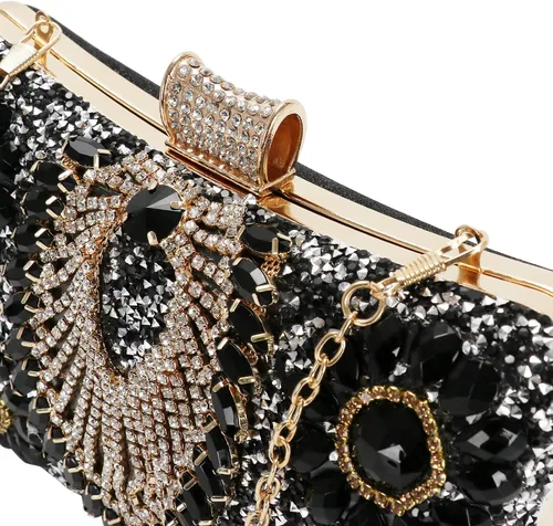 Miniatura 5 de COAIMANEY Bolso de mano de lentejuelas brillantes con diamantes de imitación para mujer, bolso de mano de noche, bolso de hombro para boda, fiesta