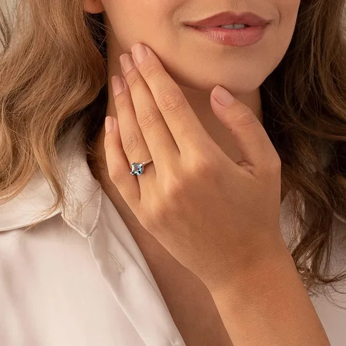 Miniatura 2 de Peora Anillo de compromiso de topacio azul Londres para mujer, plata de ley 925, piedra preciosa natural, corte princesa de 2 quilates de 0.276in