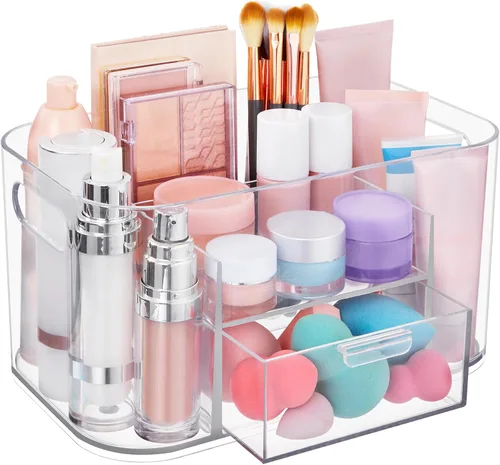 Miniatura 8 de STORi Bliss Organizador de Maquillaje Transparente para Encimera, Organizador de Baño Dividido y Cajón de Almacenamiento, Soporte para Brochas