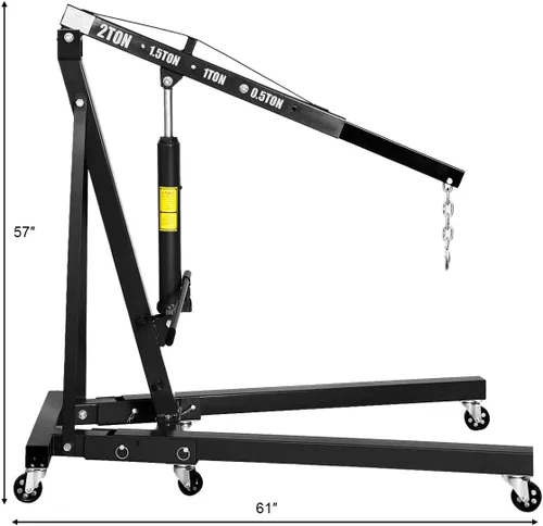 Miniatura 7 de Goplus - Grúa plegable para motor con capacidad para 2 toneladas, plataforma elevadora, para taller, de acero resistente y 6 ruedas de hierro