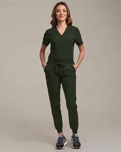 Miniatura 49 de Green Town Conjunto de ropa quirúrgica para mujer, pantalón deportivo y parte superior con cuello en V, 5 bolsillos, cintura de yoga, uniforme