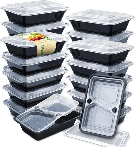 Miniatura 9 de Enther Contenedores de preparación de comidas [paquete de 20] 2 compartimentos con tapas, caja Bento para almacenamiento de alimentos, sin BPA