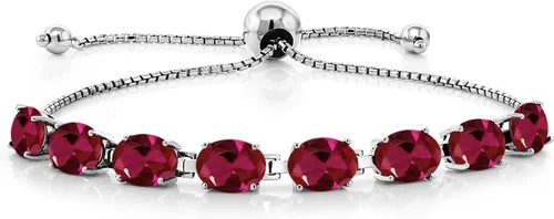 Miniatura 74 de Gem Stone King Pulsera de plata de ley 925 con piedra natal ovalada de 0.276 x 0.197 in para mujer, totalmente ajustable hasta 9 pulgadas