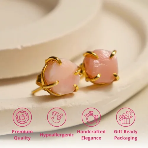 Miniatura 99 de Gempires Natural Raw Prong Setting Stud Earrings, 8-10 mm Crystals Earring, Handmade Jewelry, Gift for Her