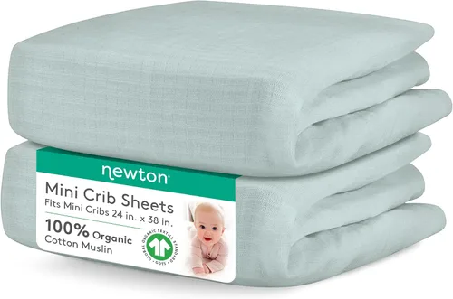 Miniatura 15 de Newton Baby Sábanas bajeras ajustables para mini cuna (paquete de 2) Sábanas de algodón de muselina orgánico, transpirables y suaves, sábanas