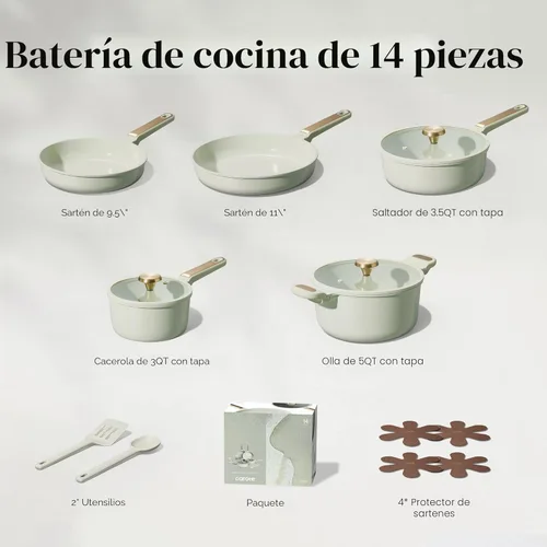 Miniatura 2 de CAROTE Juego de utensilios de cocina de cerámica antiadherente, 14 ollas y sartenes antiadherentes, no tóxico y sin PFAS, lavavajillas, juego