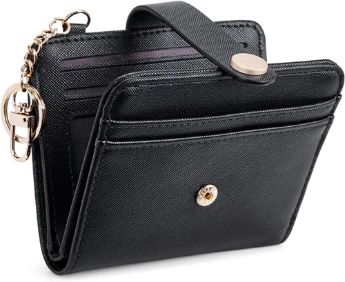 Miniatura 12 de POIUGOYA Billetera delgada para mujer, con bloqueo RFID, plegable, tarjetero con cremallera y bolsillo para monedas, ventana para identificación