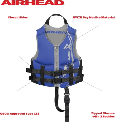 Miniatura 2 de Airhead Swoosh Kwik-Dry Neolite Life Jacket, US Coast Goard Approved Type III Life Jacket, Adult and Youth Sizes Azul