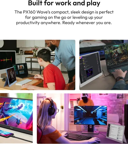 Miniatura 6 de Pixio PX160 Wave Rosa Monitor Portátil 15.6 Pulgadas 60Hz FHD 1080p Panel IPS HDR Soporte de Pantalla Cubierta USB-C HDMI Extensión de Pantalla