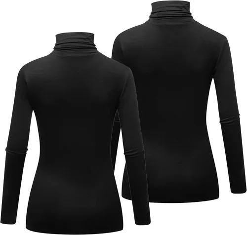 Miniatura 3 de Formeet17 Paquete de 2 camisetas de manga larga con cuello alto para mujer, básica, elástica, cómoda, cuello alto