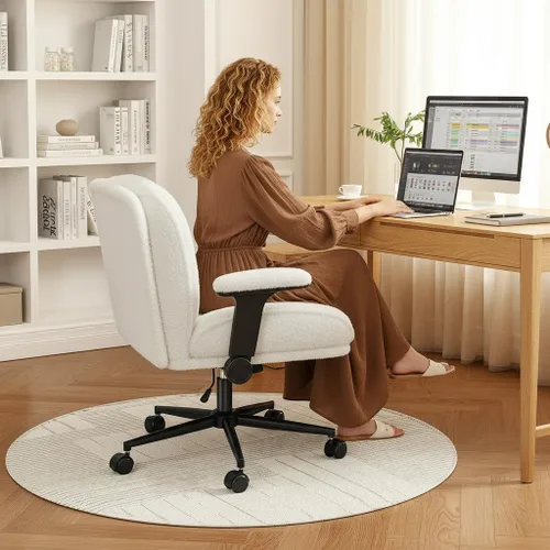 Miniatura 6 de DurayLoly Silla cruzada con ruedas, asiento de 28 pulgadas de ancho, brazos abatibles, forro polar grueso, altura ajustable, silla de patas cruzadas